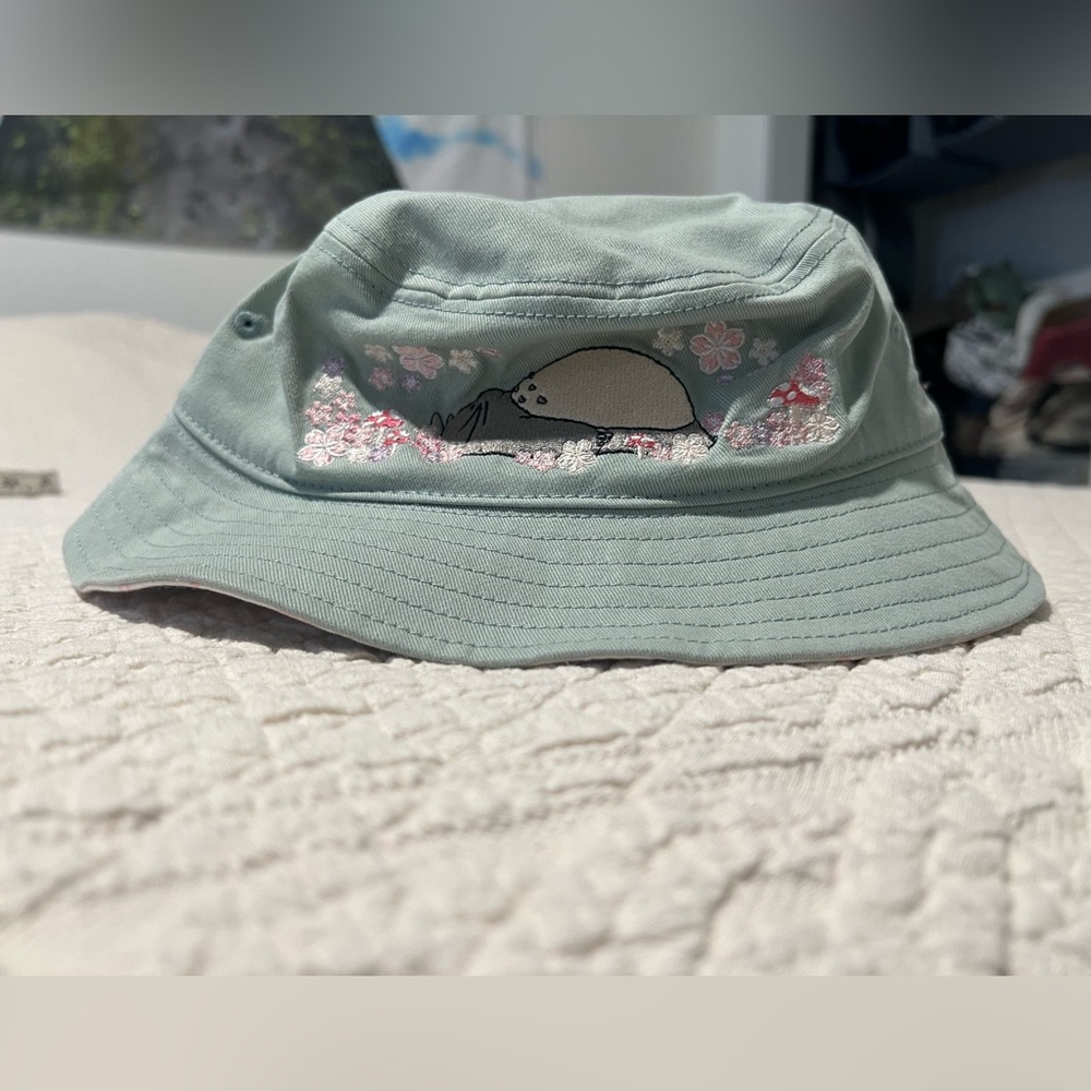 Totoro Embroidered Mint Green Bucket Hat